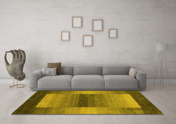Machine Washable Abstract Yellow Contemporary Rug in a Living Room, wshcon351yw