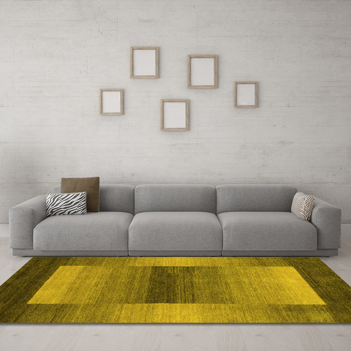 Machine Washable Abstract Yellow Contemporary Rug in a Living Room, wshcon351yw