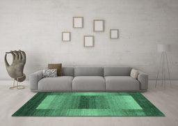 Machine Washable Abstract Turquoise Contemporary Area Rugs in a Living Room,, wshcon351turq