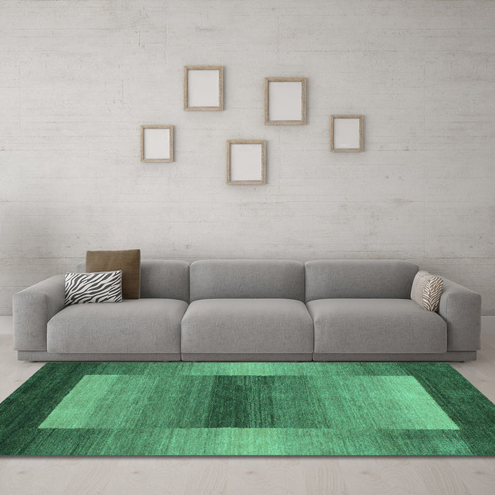 Machine Washable Abstract Turquoise Contemporary Area Rugs in a Living Room,, wshcon351turq