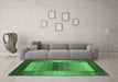 Machine Washable Abstract Emerald Green Contemporary Area Rugs in a Living Room,, wshcon351emgrn