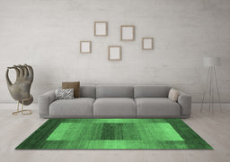 Machine Washable Abstract Emerald Green Contemporary Area Rugs in a Living Room,, wshcon351emgrn