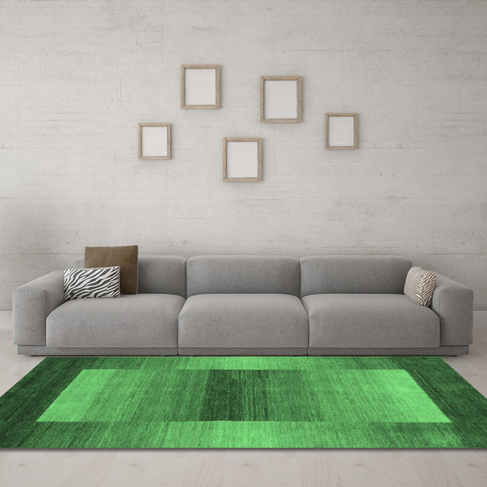 Machine Washable Abstract Emerald Green Contemporary Area Rugs in a Living Room,, wshcon351emgrn
