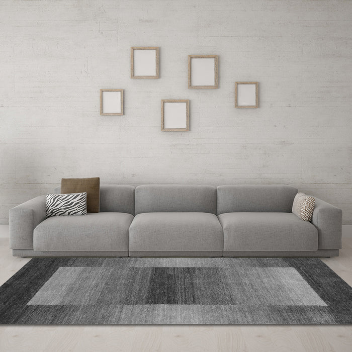 Machine Washable Abstract Gray Contemporary Rug in a Living Room,, wshcon351gry