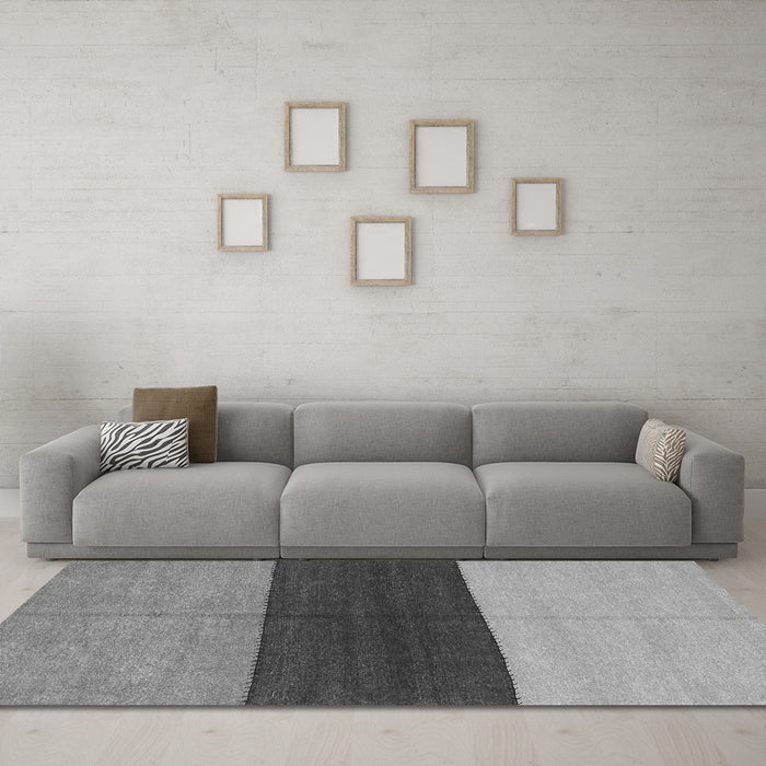 Machine Washable Abstract Gray Contemporary Rug in a Living Room,, wshcon352gry