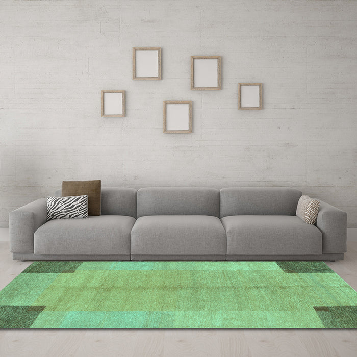 Machine Washable Abstract Turquoise Contemporary Area Rugs in a Living Room,, wshcon353turq
