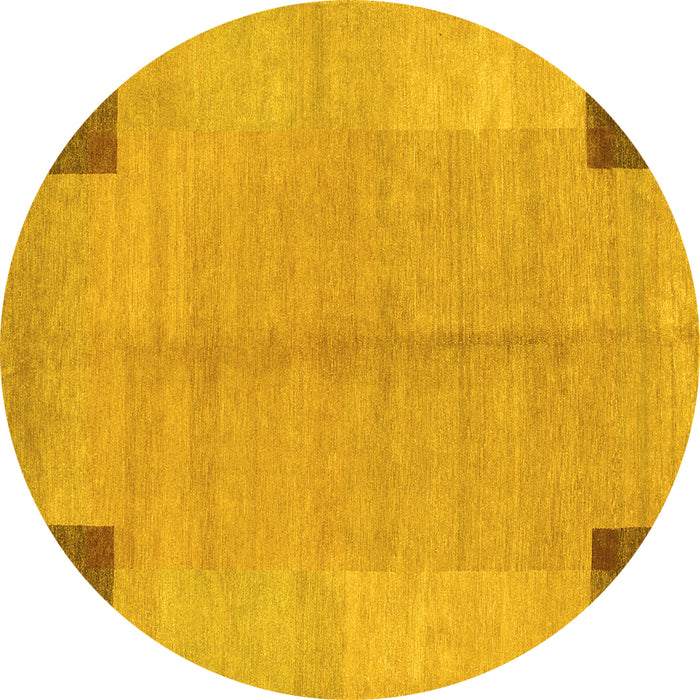Round Abstract Yellow Contemporary Rug, con353yw