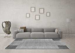 Machine Washable Abstract Gray Contemporary Rug in a Living Room,, wshcon353gry