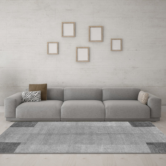 Machine Washable Abstract Gray Contemporary Rug in a Living Room,, wshcon353gry