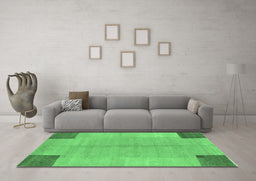 Machine Washable Abstract Emerald Green Contemporary Area Rugs in a Living Room,, wshcon353emgrn