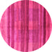 Round Machine Washable Abstract Pink Contemporary Rug, wshcon354pnk