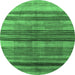 Round Machine Washable Abstract Emerald Green Contemporary Area Rugs, wshcon354emgrn