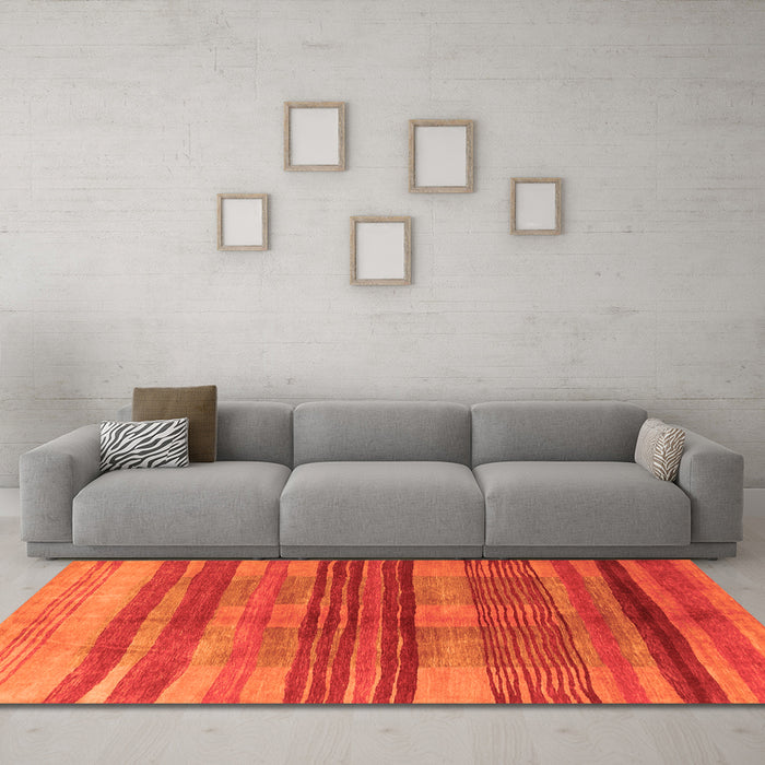 Machine Washable Abstract Orange Contemporary Area Rugs in a Living Room, wshcon354org