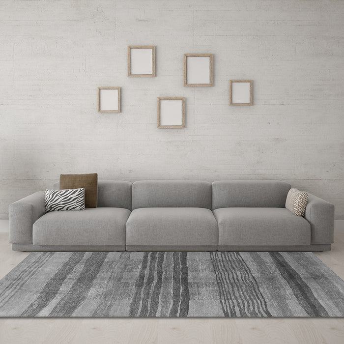 Machine Washable Abstract Gray Contemporary Rug in a Living Room,, wshcon354gry