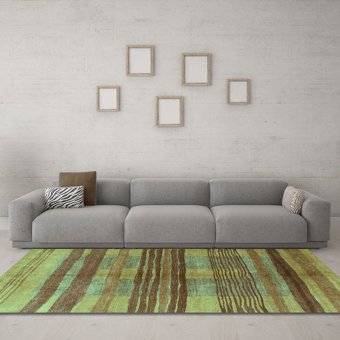 Machine Washable Abstract Turquoise Contemporary Area Rugs in a Living Room,, wshcon354turq