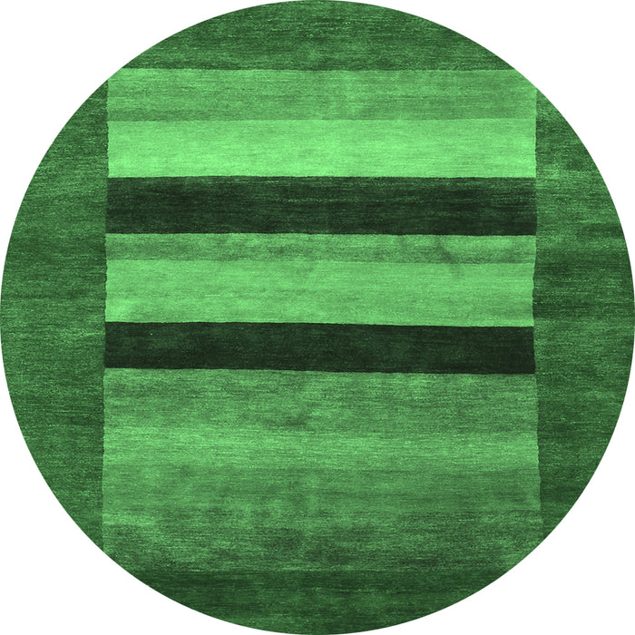 Round Machine Washable Abstract Emerald Green Contemporary Area Rugs, wshcon355emgrn