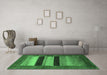 Machine Washable Abstract Emerald Green Contemporary Area Rugs in a Living Room,, wshcon355emgrn