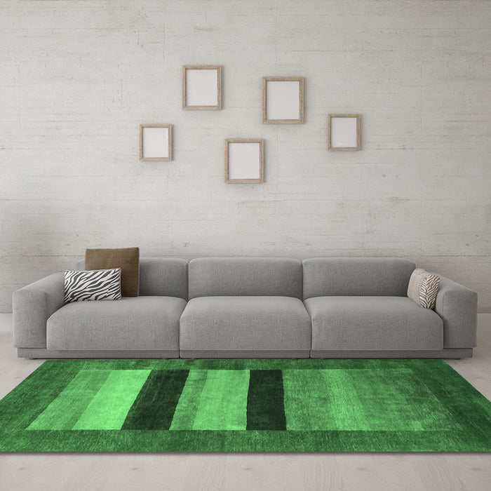 Machine Washable Abstract Emerald Green Contemporary Area Rugs in a Living Room,, wshcon355emgrn