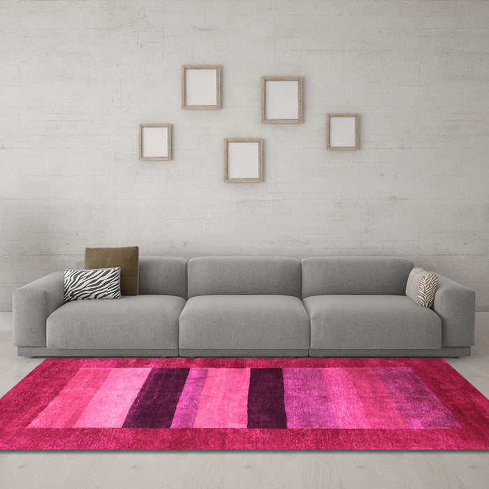 Machine Washable Abstract Pink Contemporary Rug in a Living Room, wshcon355pnk