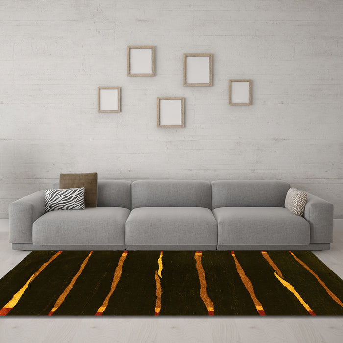Machine Washable Abstract Yellow Contemporary Rug in a Living Room, wshcon356yw