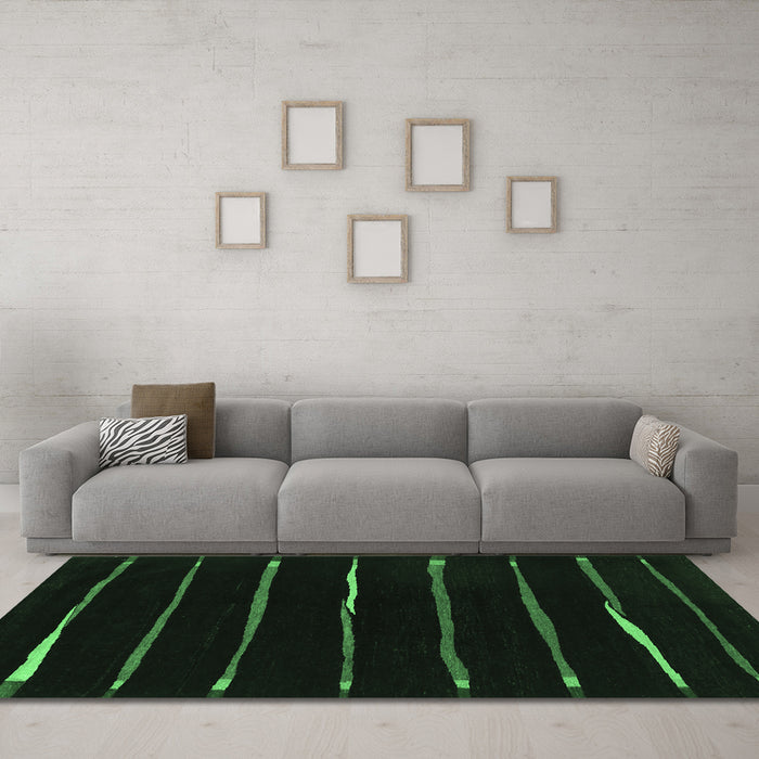 Machine Washable Abstract Emerald Green Contemporary Area Rugs in a Living Room,, wshcon356emgrn