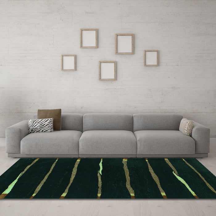 Machine Washable Abstract Turquoise Contemporary Area Rugs in a Living Room,, wshcon356turq