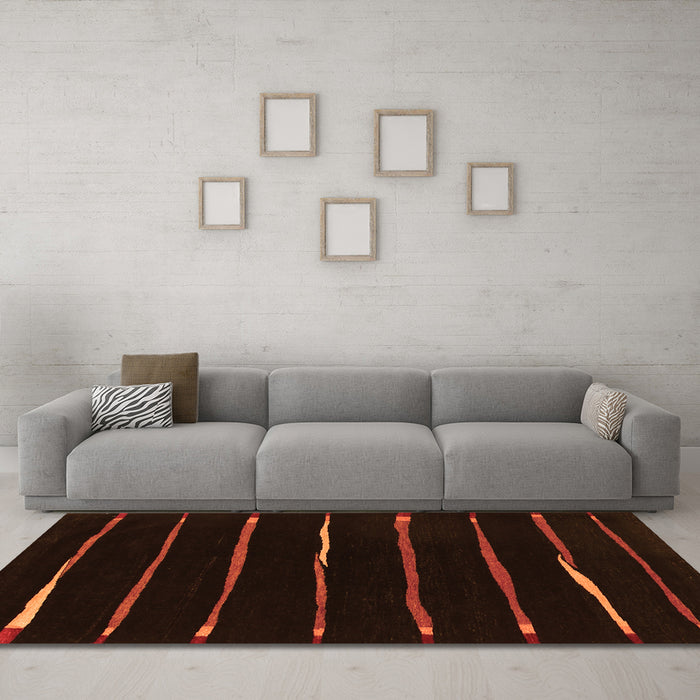 Machine Washable Abstract Orange Contemporary Area Rugs in a Living Room, wshcon356org