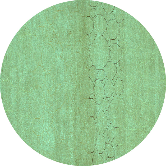 Round Machine Washable Abstract Turquoise Contemporary Area Rugs, wshcon357turq