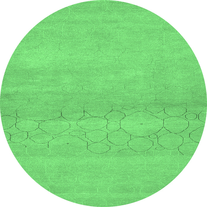 Round Machine Washable Abstract Emerald Green Contemporary Area Rugs, wshcon357emgrn