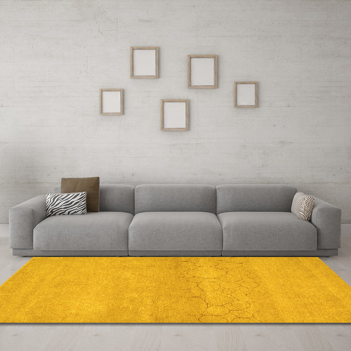 Machine Washable Abstract Yellow Contemporary Rug in a Living Room, wshcon357yw