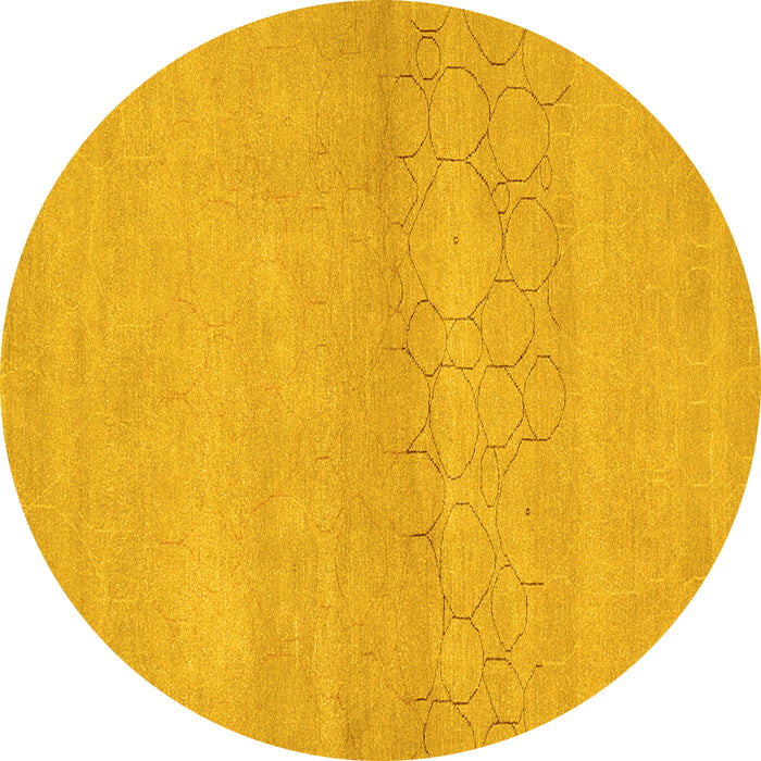 Round Machine Washable Abstract Yellow Contemporary Rug, wshcon357yw