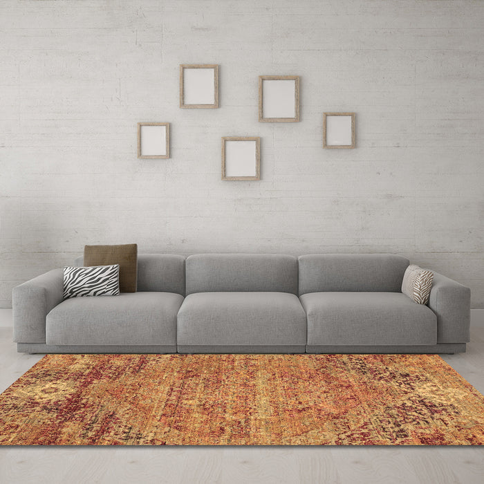 Machine Washable Abstract Brown Contemporary Rug in a Living Room,, wshcon358brn