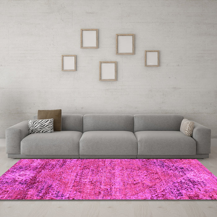 Machine Washable Abstract Pink Contemporary Rug in a Living Room, wshcon358pnk