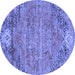 Round Abstract Blue Contemporary Rug, con358blu