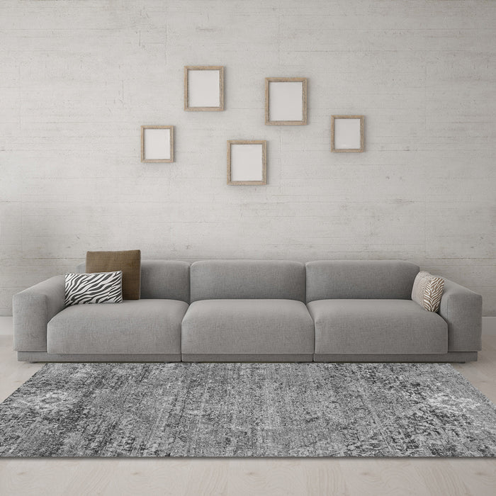 Machine Washable Abstract Gray Contemporary Rug in a Living Room,, wshcon358gry