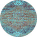 Round Machine Washable Abstract Light Blue Contemporary Rug, wshcon358lblu