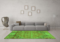 Machine Washable Abstract Green Contemporary Rug, wshcon358grn