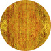 Round Machine Washable Abstract Yellow Contemporary Rug, wshcon358yw