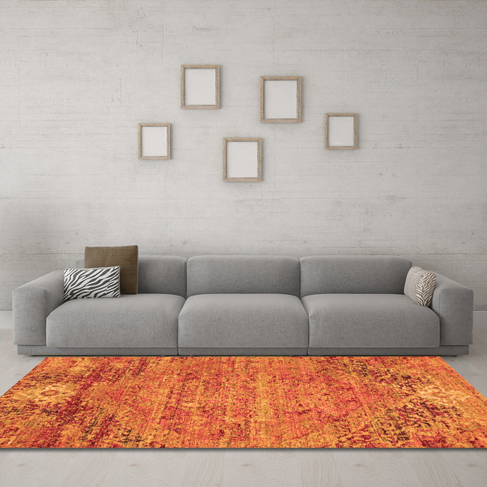 Machine Washable Abstract Orange Contemporary Area Rugs in a Living Room, wshcon358org