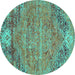 Round Abstract Turquoise Contemporary Rug, con358turq