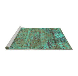 Sideview of Machine Washable Abstract Turquoise Contemporary Area Rugs, wshcon358turq