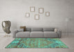 Machine Washable Abstract Turquoise Contemporary Area Rugs in a Living Room,, wshcon358turq