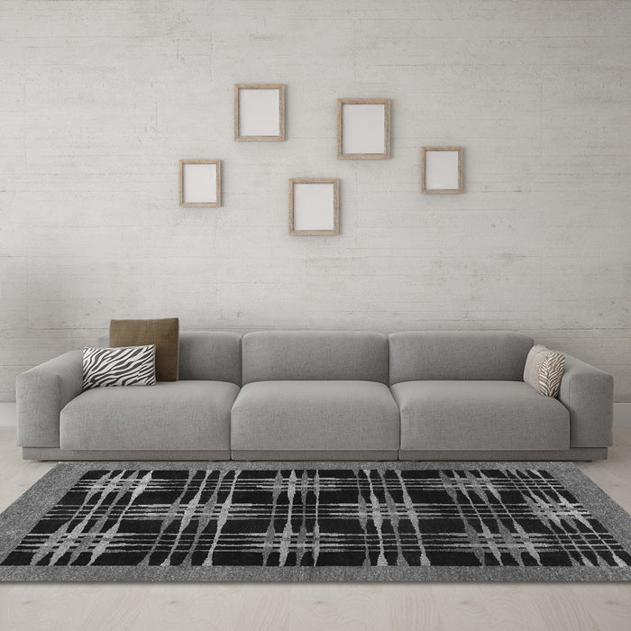 Machine Washable Abstract Gray Contemporary Rug in a Living Room,, wshcon359gry