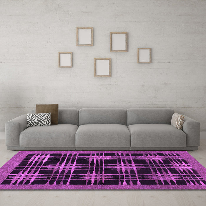 Machine Washable Abstract Purple Contemporary Area Rugs in a Living Room, wshcon359pur