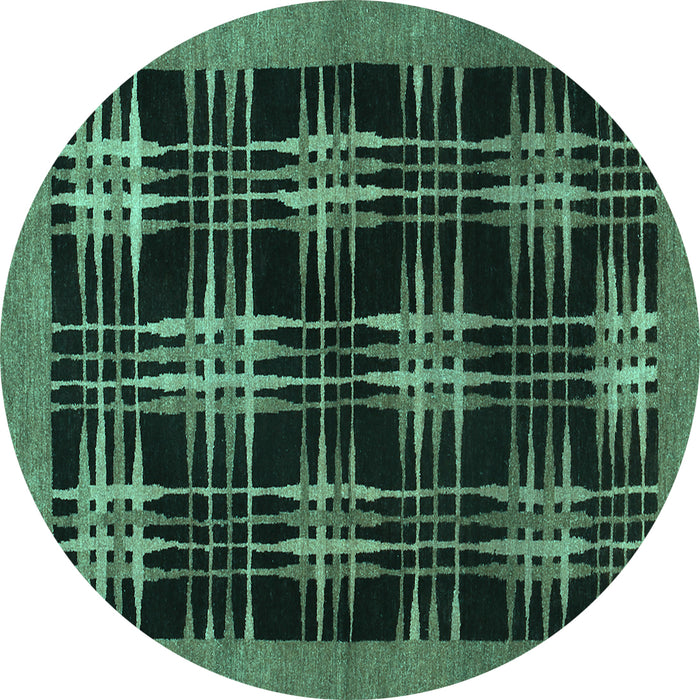 Round Machine Washable Abstract Turquoise Contemporary Area Rugs, wshcon359turq
