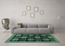 Machine Washable Abstract Turquoise Contemporary Area Rugs in a Living Room,, wshcon359turq