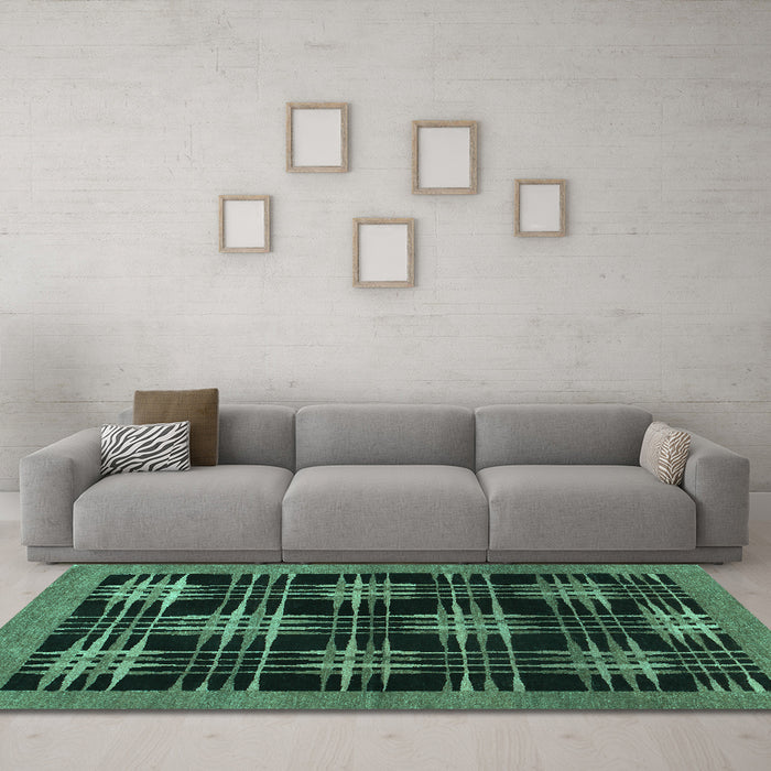 Machine Washable Abstract Turquoise Contemporary Area Rugs in a Living Room,, wshcon359turq