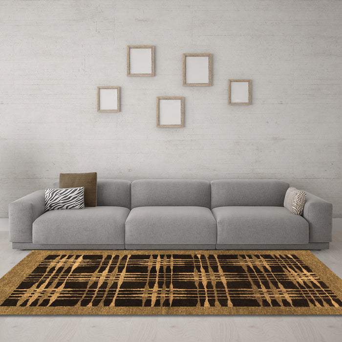 Machine Washable Abstract Brown Contemporary Rug in a Living Room,, wshcon359brn
