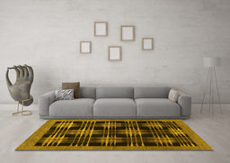 Machine Washable Abstract Yellow Contemporary Rug in a Living Room, wshcon359yw