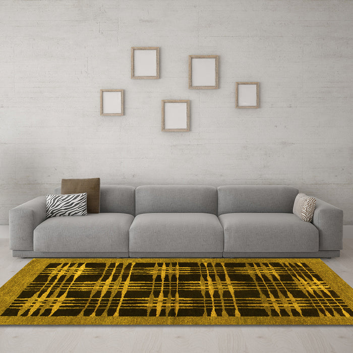 Machine Washable Abstract Yellow Contemporary Rug in a Living Room, wshcon359yw